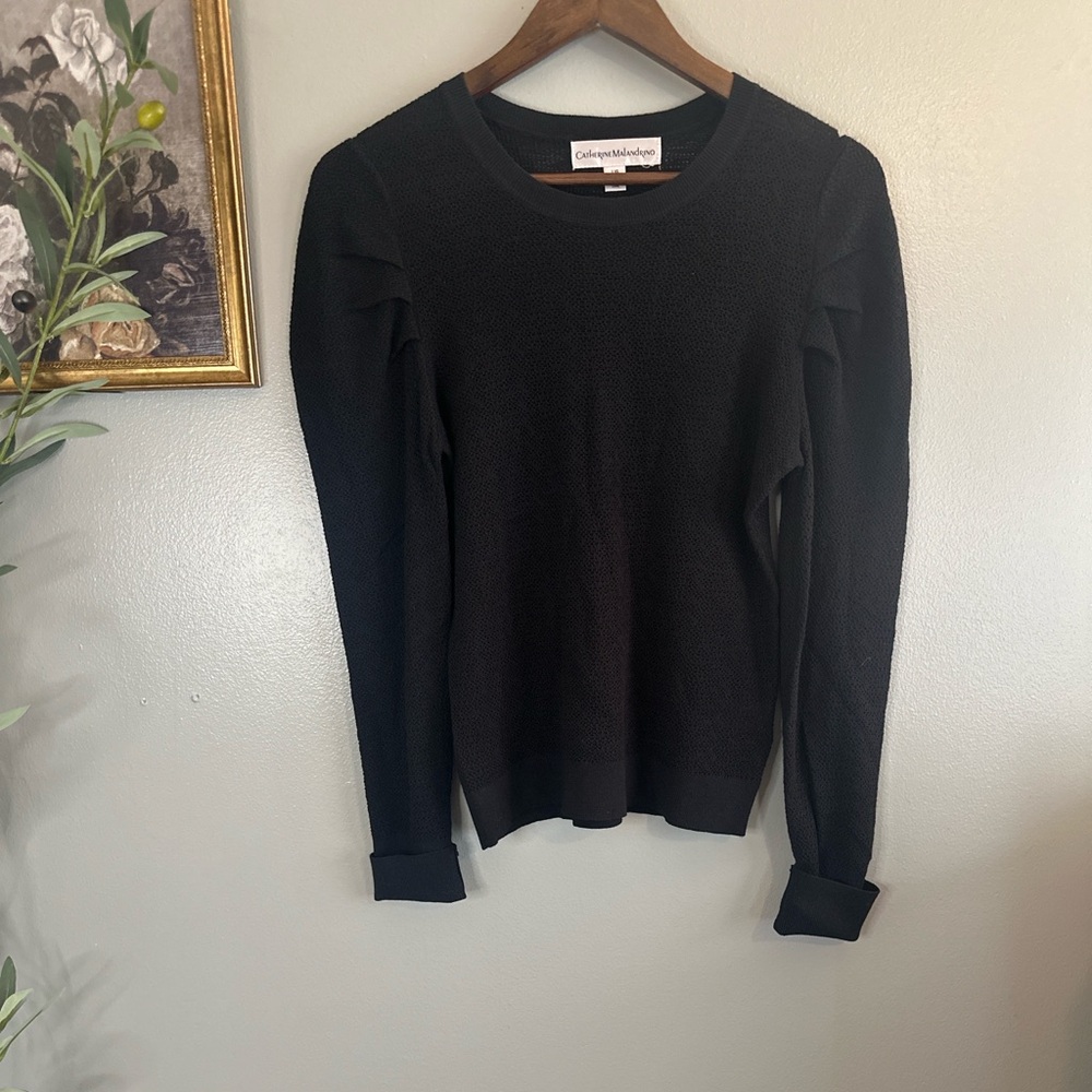 Catherine Malandrino Black Textured Knit Sweater Large Minimalist Quiet Luxury - Picture 2 of 8